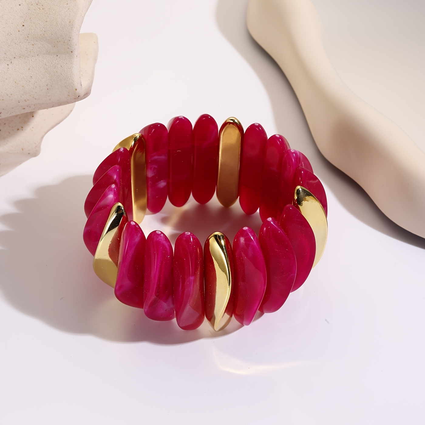 Women's Vintage Amber Pattern Resin Stretch Bangle, Stackable Bracelet